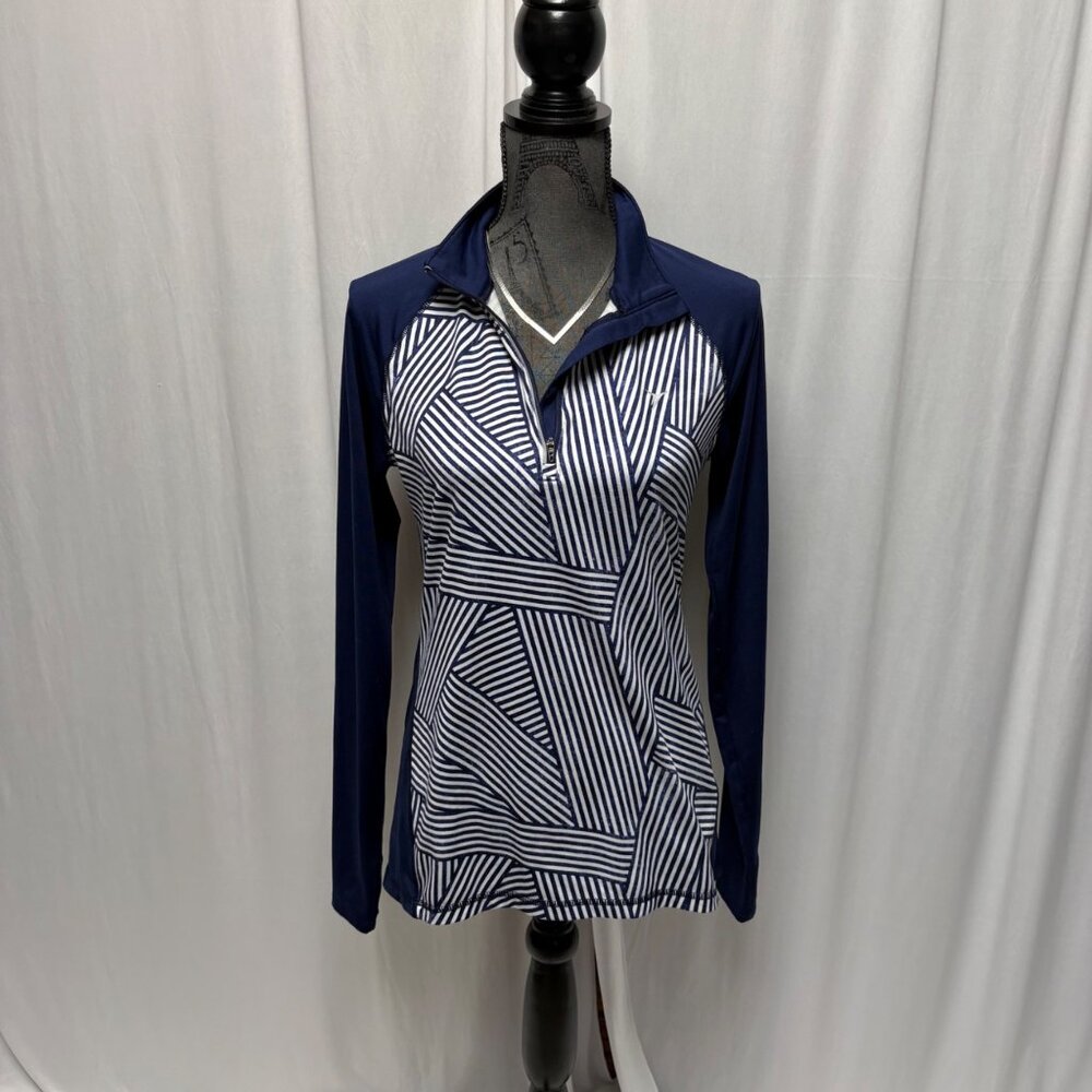 Old Navy Active Pullover Womens Size Small Navy Striped Quarter-Zip Long Sleeve